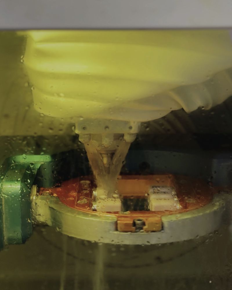 Zirconia disc being milled inside a CAD/CAM milling unit
